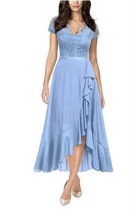 Formale Chiffon-Cocktailkleider mit V-Ausschnitt, Spitze, A-Linie, knöchellang, sexy Abendkleider, maßgeschneidertes Abschlussballkleid9509117