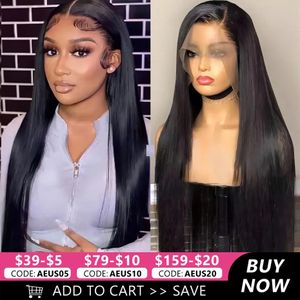 180%Brazilian 4X4 Bone Straight Lace Closure Human Hair Wig 13x4 13x6 Glueless HD Transparent Lace Front Wigs for Women Pre Plucked