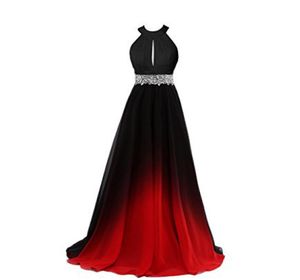 2018 Neue Sexy Neue Ombre Lange Abendkleider Chiffon Perlen A-Linie Plus Größe Bodenlangen Farbverlauf Formales Partykleid QC12431232025