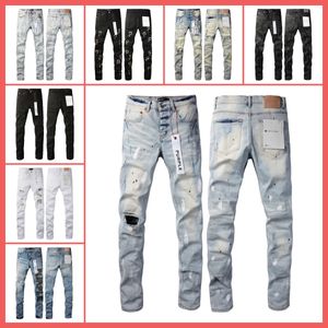 Mens Man Purple Jeans byxor Designer Black Skinny Stickers Light Wash Ripped Motorcykel Rock Revival Joggers True Religions Men