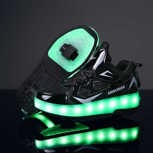 HBP Non-Brand hot LED light children casual sneakers kids skate board shoes two wheels boys roller skating shoes for girls