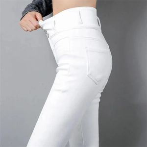 Tornozelo comprimento estiramento vaqueros cintura alta botão voar branco lápis jeans feminino preto tamanho grande 5xl magro denim leggings calças 240315