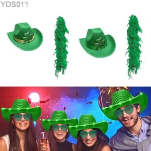 Chapéus de borda larga Bucket StPatrick Day Celebration Green Hat Festival Festa Temática Veludos Fedora Shamrock Top Cachecol Acessórios Irlandeses 240319