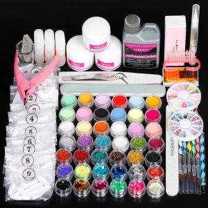 Kits de unhas acrílicas, kit para extensão de arte, pó acrílico, glitter, líquido, escova de unhas, conjunto profissional, kit completo de manicure