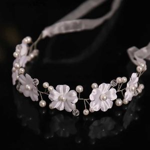 Tiaras New Wedding Hair Accessories Bride Pearl Head Band Silver Color Fride Flower Accessories Princess Head Band Handmade Gift Y240319