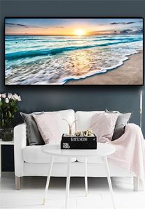Natural Gold Beach Sunset Seascape Oil Painting Nordic Landscape Posters Prints Wall Art Picture for Living Room Scandinavian Home3489024