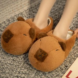 Slippers Capybara Couple Plush Slippers Winter Warm Velvet Home Cotton Shoes Lovely Cartoon Slippers Silent Cloth Sole Bedroom Slippers