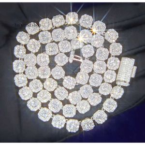 Naszyjnik Bransoletka Moissanite Diamond Niestandardowy VVS Łańcuch łącza S925 Silver 8 mm 12 mm duży łańcuch tenisowy stały tył HI 4214