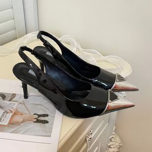 Slingbacks Obcasy luksusowe designerskie sukienki damskie buty złota skórzana skórzana klamra pompki spiczaste buty sandały 7,5 cm kariery obcasowej rozmiary 35-42 3.7 05