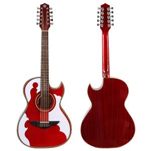 Guitar High gloss electric acoustic guitar 10 string folk guitar sharpe angle design with classic head red color with EQ