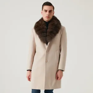 Men's Jackets Cashmere Coat Men Real Fur Long Wool Jacket With Collar High Quality