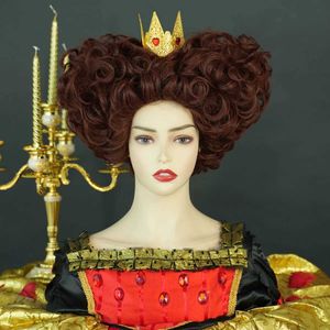 Synthetic Wigs 7JHH WIGS New Royal Red Queen Wig Dark Red Short Curly Hair Synthetic Heart Cosplay Wigs Halloween Costume Party Wig 240329