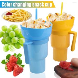 Teaware set 1000 ml Portable Snack Container Multifunktion och dryck Cup Popcorn Beverage Leak-Proof Color Change för barn vuxna