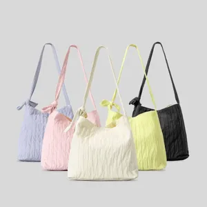 Totes Candy Color Ruched Canvas Tote Bag Knotted Women Shoulder Bags Casual Large Capacity Simple Big Shopper Purses 2024