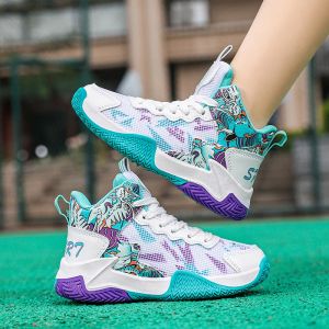 Shoes Children Basketball Sneakers Hot Fashion Mesh Breathable Basketball Trainers Baskets Outdoor Platform Sport Shoes Boys and Girl