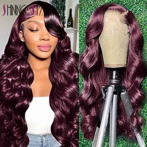 Synthetic Wigs Burgundy 13X6 Body Wave Lace Frontal Human Hair Wig Red 99J Colored Human Hair 13x4 Lace Front Wig Woman Pre-Plucked Real Wig 240329