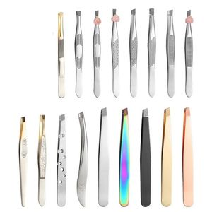 Eyebrow Tweezer Stainless Steel Beauty Clip Slant Tip Flat Tip Eyebrow Tweezer Clip for Eyebrow Trimming Face Hair Removal Tools
