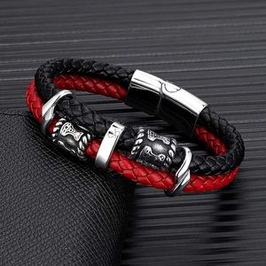 Bracciale MKENDN Vichinghi norvegesi Thora Hammer Mjolnir Rune scandinave Perline in acciaio inossidabile Amuleto Bracciale in pelle da uomo Homme Pulseras 240319