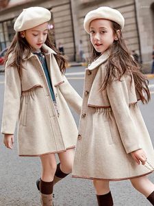 Para baixo casaco de inverno criança meninas longo trench outono quente casaco de lã bonito algodão estofamento grosso bebê menina outerwear jaqueta crianças roupas