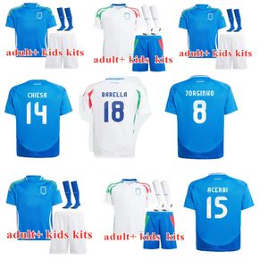 23 24 Italia Man and Kids Chiesa Soccer Jerseys 2024 Home and Away Italy Raspadori Verratti Barella Shirt Totti Lorenzo Politano Special Miretti Football Uniform