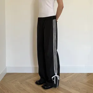 Damenhose Gaono 90er Jahre Vintage Frühling Sommer Sport Schwarz Elastische Taille Seitlich gestreift Jogger Streetwear