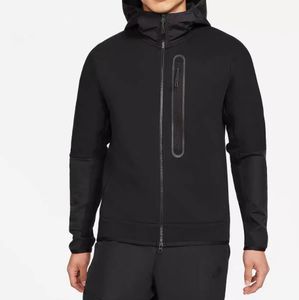 Silikonpressad sida lång blixtlåsficka skarvsteknikfleece hoodie mäns vår ny sportkläder hooded casual coat topp