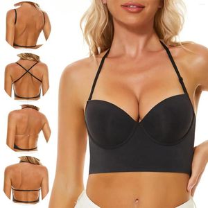 Sutiãs Mulheres Low Cut Sólido Back Push Up Underwired U Shape Backless Straps Underwire Bra Invisible Halter Seamless