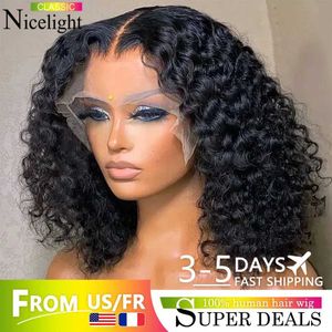 Synthetic Wigs Human Chignons Short Bob Lace Front Curly Human Hair Wigs Transparent Deep Wave Frontal Wig For Women Brazilian Water Wave Lace Wig Sale Remy 240327