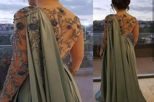 Arabiska en axel olivgrön muslimsk aftonklänning med kappa långa ärmar dubai kvinnor prom party klänningar klänningar eleganta plus storlek7348712