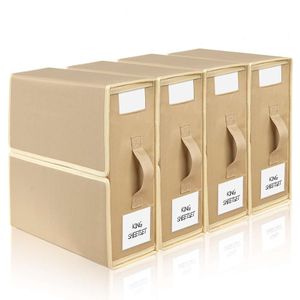 Biktic Sheetcube Bed Organisers Storage, 4 Pack Sheet Folder (Queen eller King Size), Linen Closet Organizer för sängkläder, täcken och kuddfodral, Khaki