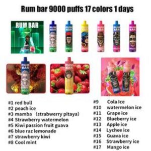 Plus DdisposableSigarette Cigarettes Original 100% Rum Bar 9000 puffs 650mah 18ml 17 Nice Flavors Prefilled Vapes Disposable Puf Randm Tornado