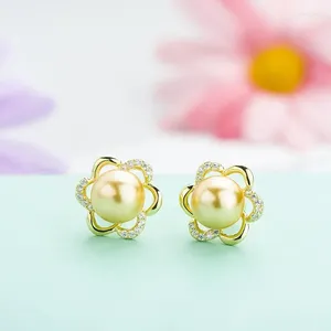 Stud Earrings Micro Set Auger Shell Pearl Has Han Edition Female Flowers Accessories