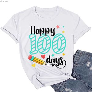 Damen-T-Shirt „100 Tage der Schule“-Shirt, Frauen-Lehrer-Shirts, 100. Schultag-T-Shirt, kausale, inspirierende Tops, Baumwolle, sportliche Tops für Damen, C24319