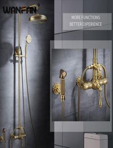 Duscharmaturen Luxus Messing Regenduschset Dural Griff Wandmontage Gold Bad Wasserhahn mit Schiebestange Badewanne Wasserhahn R455123196017