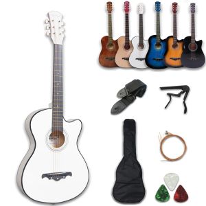 Guitar 38/41 inch Acoustic Guitar Kit Folk Guitar for Beginners 6 Strings Black Blue White Wood Brown Guitarra AGT16