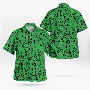 メンズカジュアルシャツ2024 3Dプリントされた質問マークハワイアンシャツ夏半袖ビーチ大型