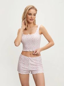 Kvinnors träningsdräkter Kvinnor Pyjama Set Floral ärmlös Square Neck Camisole med shorts Sleepwear Loungewear Y2K kläder