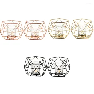 Candle Holders AT35 Metal Holder Set Of 2 Geometric Tea Lights Pillar Lantern Modern Decoration For Home