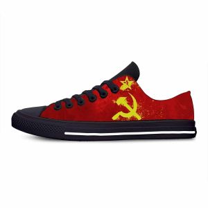 Skor Sovjetunionen CCCP USSR Flagg Ryssland Hammer Sickle Casual tygskor Låg topp Bekväm andlig 3D -tryck Män Sneakers