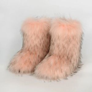 Boots Winter Fuzzy Boots Women Furry Shoes Fluffy Fur Snow Boots Plush lining Slipon Rubber Flat Outdoor Footwear Warm Ladies Shoes