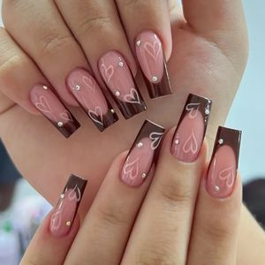 24 st medelstort lång akryl falska naglar konst cool krydda flickor som bär falsk set press på nagelspetsar avtagbara franska 240305