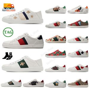 2024 Designer Casual Bee Ace Low Mens Womens Shoes Tiger broderade svarta vita gröna ränder Walking Sneakers OG Leather