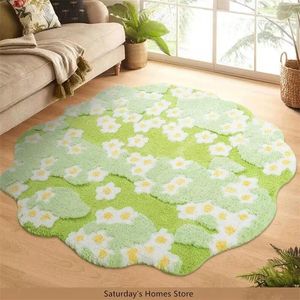 Teppiche Speziell geformter Blumen-Tufting-Teppich, weicher, flauschiger Tufting-Fußmatte, Sofa-Bereich, Fußpolster, rutschfeste Silikon-Hintertürmatte