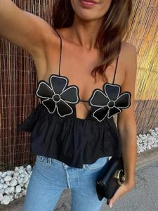 Tanques femininos Mulheres Y2K Flor Bonito Crop Top E-Girl Kawaii Spaghetti Strap Camisoles Tie-Up Backless Vest Tank Tops Fada Coquette Roupas