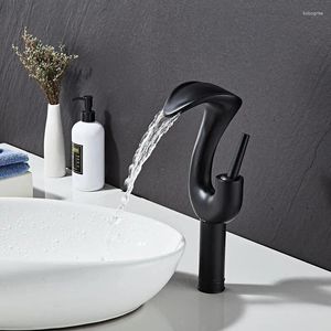 Bathroom Sink Faucets Tuqiu Gold Faucet Brass Black Basin Cold And White Waterfall Mixer Tap Single Handle Deck Mounted