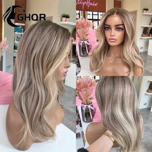 Synthetic Wigs Highlight Human Hair Lace Frontal Wig Brown Ash Blonde full lace Human Hair Wig Natural Wave HD Transparent lace Bleached Knows 240328 240327