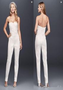 Nya spets jumpsuits boho bröllopsklänningar sexig illusion bodice fläck dragkedja bakre strand brudklänningar enkla arabiska vestidos de novia2837965