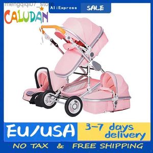 Wózki# Wysokie krajobraz wózek dziecięcy 3 w 1 z siedziskiem samochodowym Różowy wózek luksusowe fotelik samochodowy i wózek pusharrier L240319