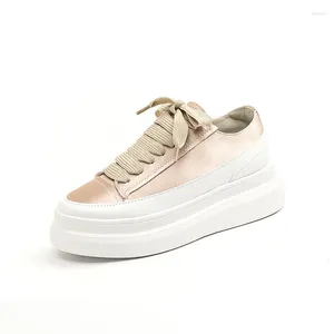 Casual Shoes Silk Thick Soled Small White For Women 2024 Summer Thin Lace-up Increase Spanish Canvas Platform Single
