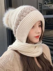 ベレット冬のウールの帽子スカーフ統合暖かい女性サイクリングワンピース編み屋外で厚くなった